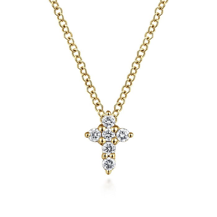 14K Yellow Gold Diamond Cross Pendant Necklace