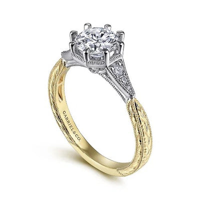 Sanna - Vintage Inspired 14K White-Yellow Gold Round Diamond Channel Set Engagement Ring (Setting Only)