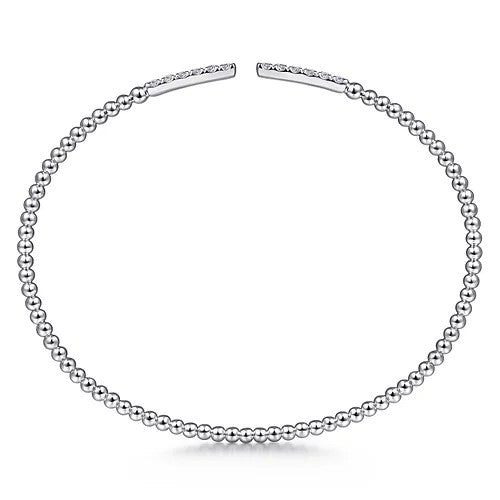 14K White Gold Bujukan Bead Cuff Bracelet with Diamond Pave Bars