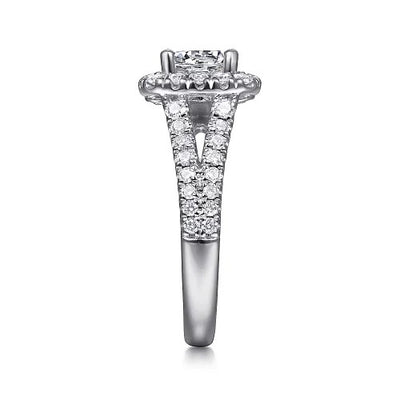 James - 14K White Gold Cushion Halo Round Diamond Engagement Ring