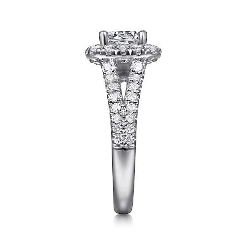 James - 14K White Gold Cushion Halo Round Diamond Engagement Ring