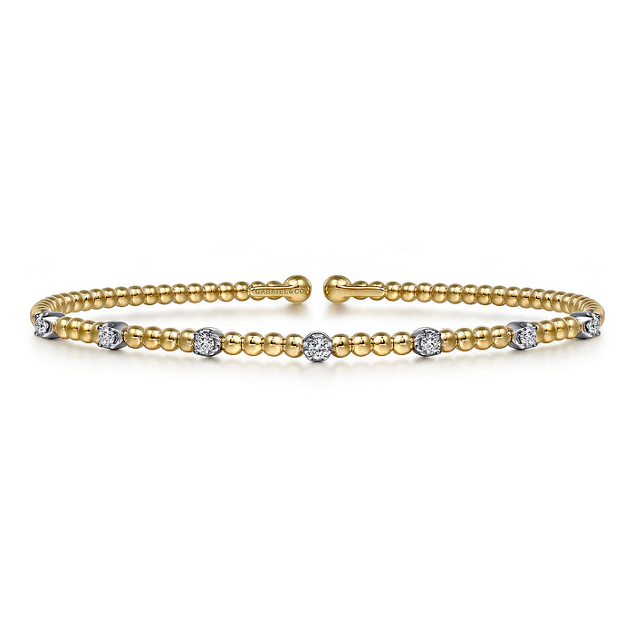 14K White-Yellow Gold Bujukan Diamond Stations Bangle