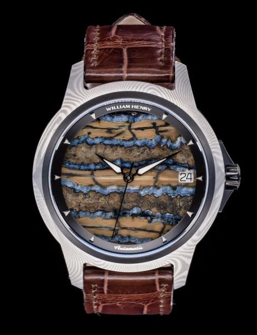 Legacy Mammoth Hand-forged damascus wristwatch with fossil Woolly Mammoth dial