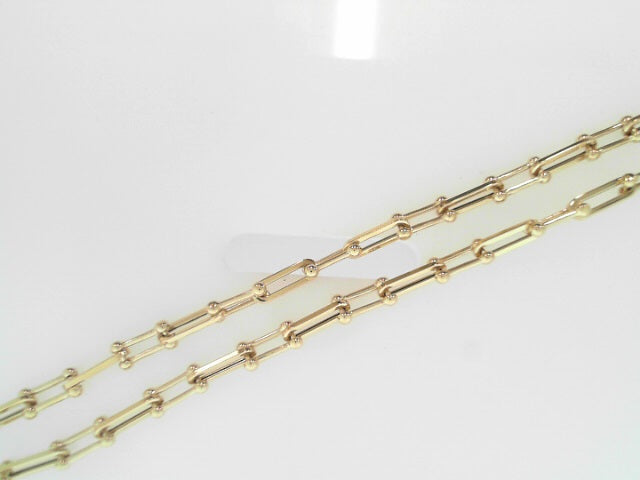 18K YELLOW DESIGNER GOLD ALTERNATING BEADED END & PAPERCLIP LINK 16 INCH CHAIN