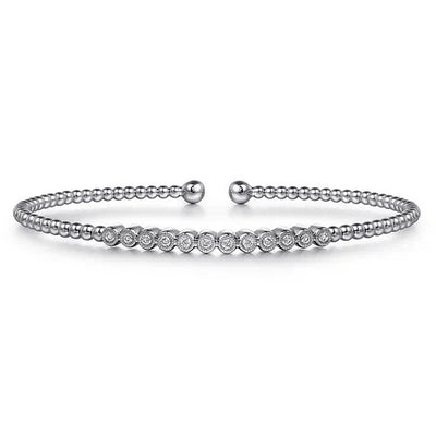 14K White Gold Bujukan Bead Diamond Bangle