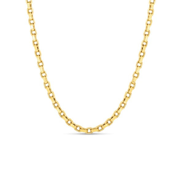 18K YELLOW DESIGNER GOLD SQUARE LINK 22 INCH NECKLACE