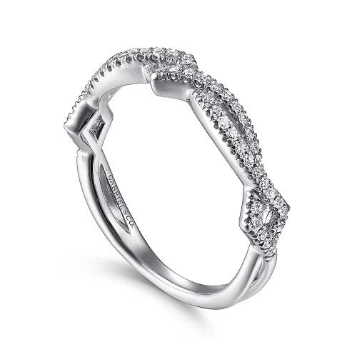 14K White Gold Twisted Diamond Stackable Ring