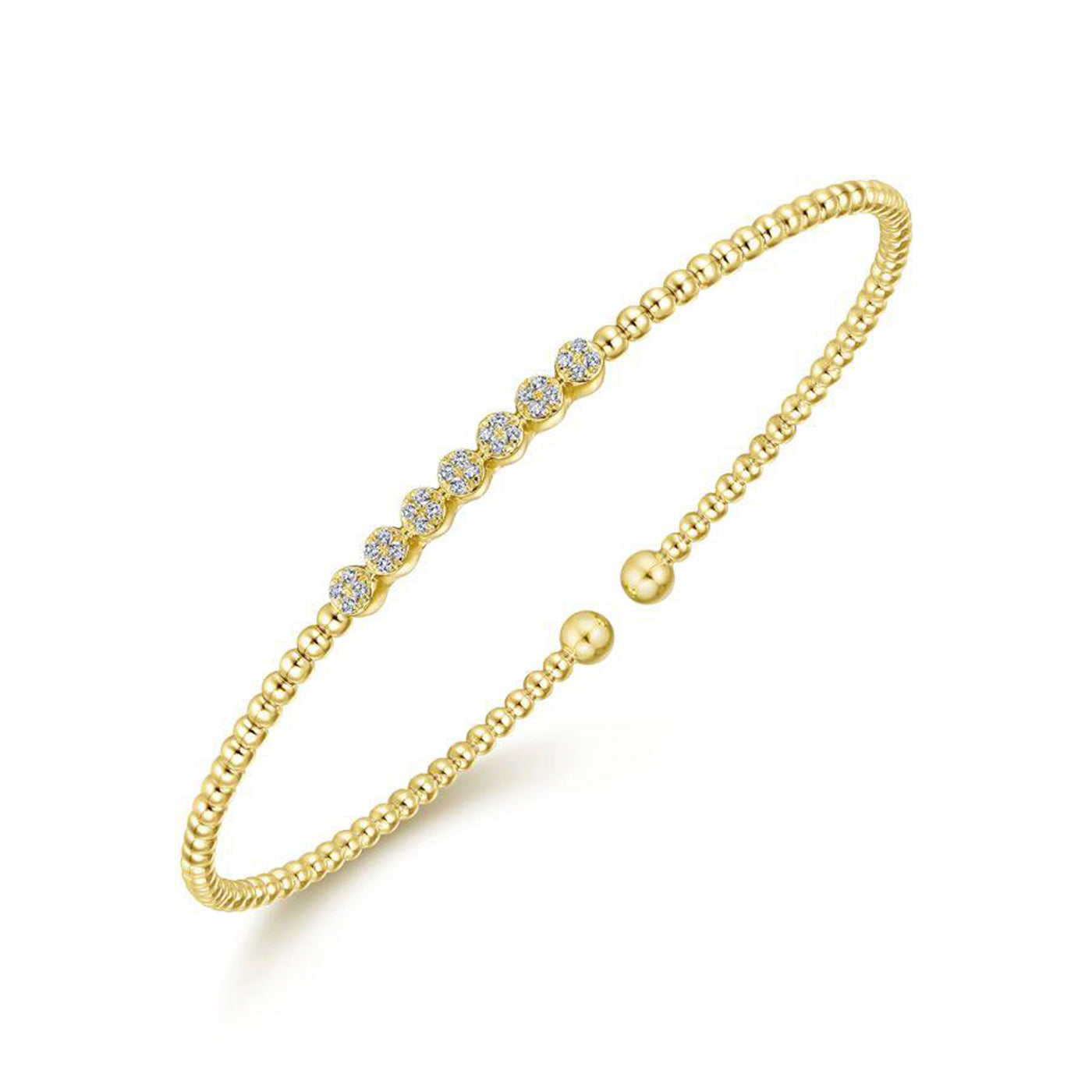 14K Yellow Gold Bujukan Bead and 0.13cttw Cluster Diamond Bangle