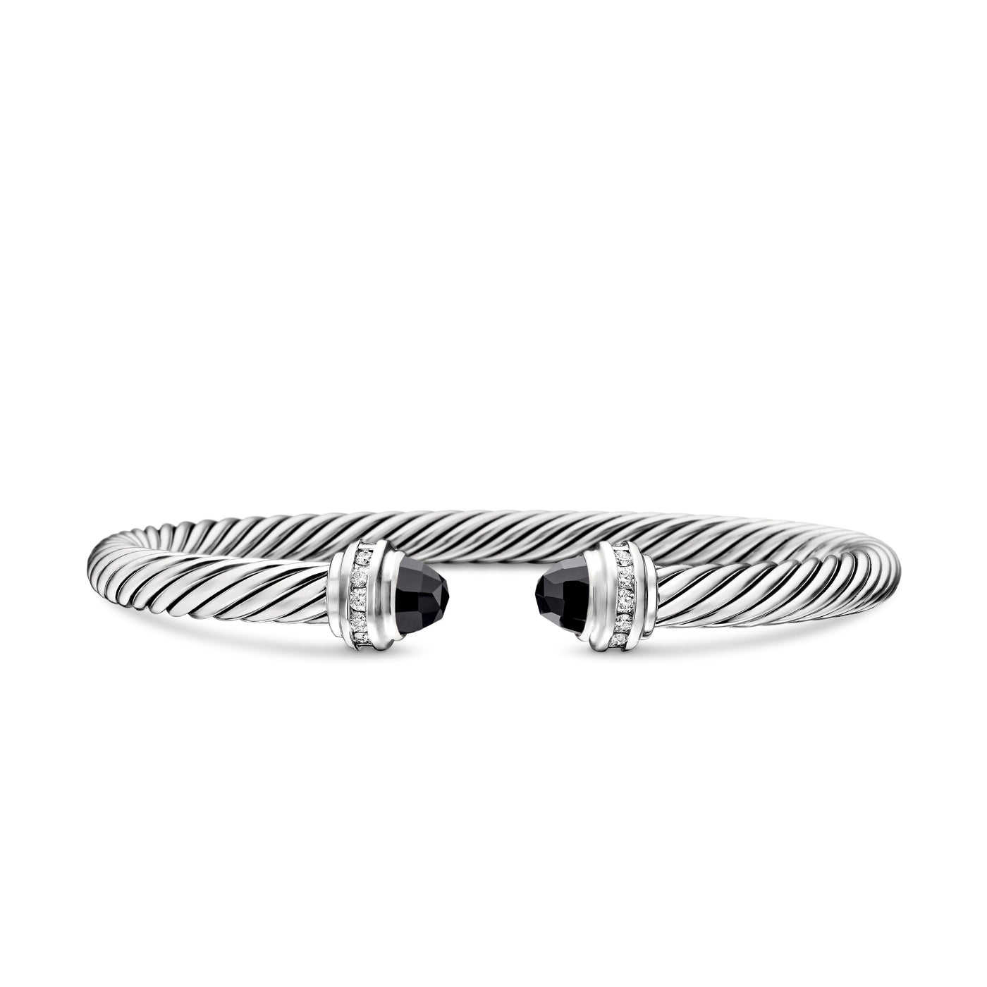 Classic Cable Bracelet in Sterling Silver with Black Onyx and Diamonds\, 5mm