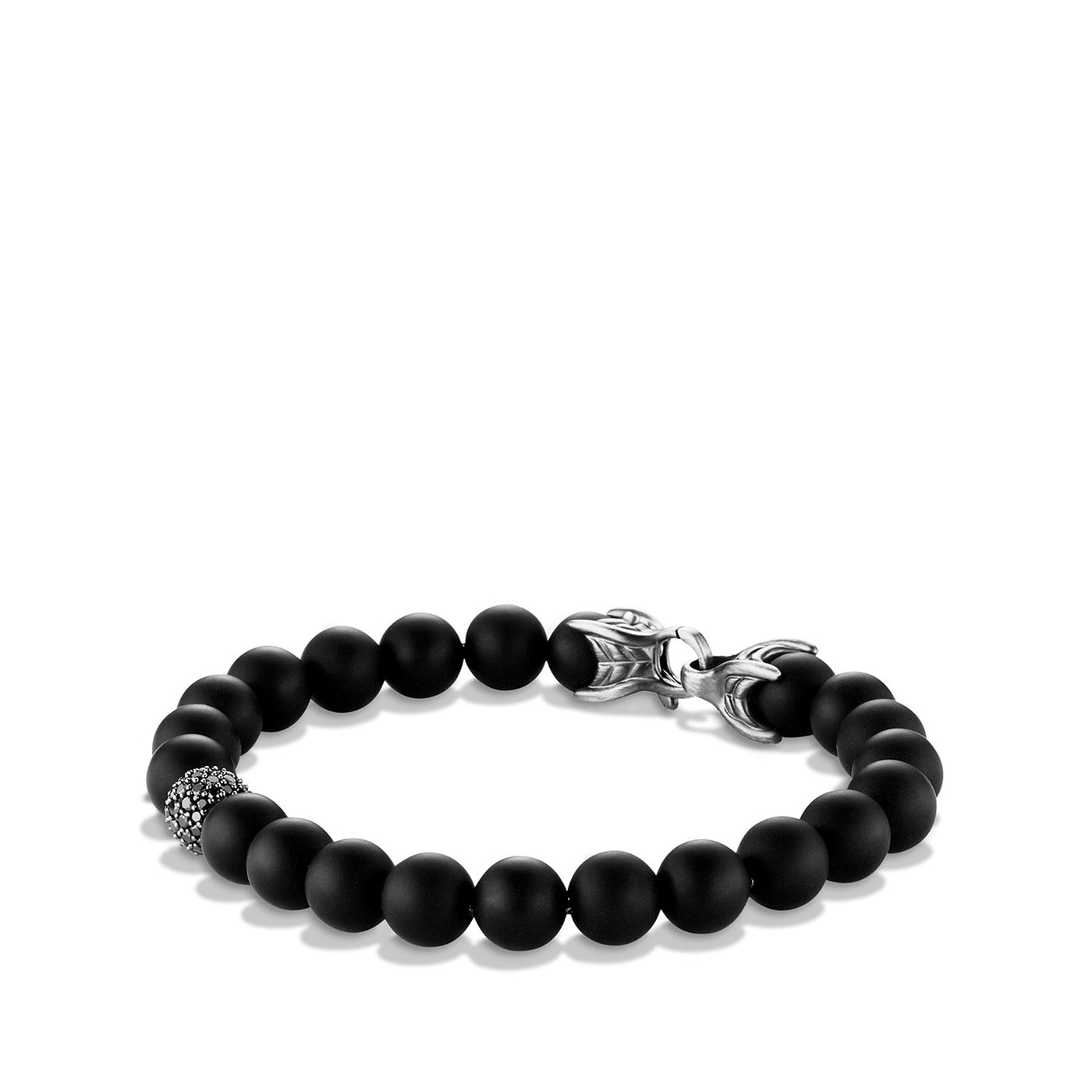 Spiritual Beads Bracelet in Sterling Silver with Black Onyx and Pavé Black Diamond Station\, 8mm