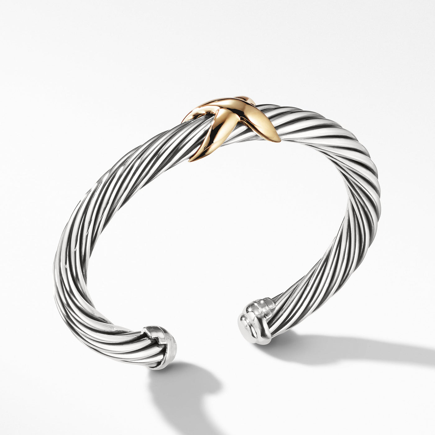 X Classic Cable Station Bracelet in Sterling Silver with 14K Yellow Gold\, 7mm