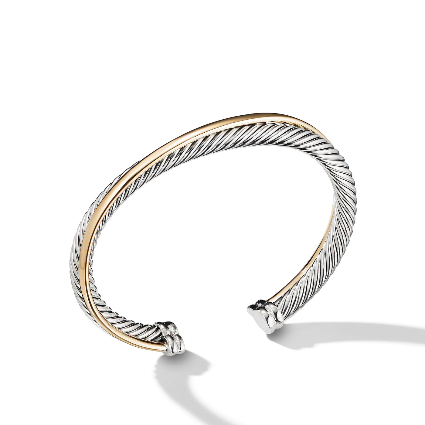 Crossover Two Row Cuff Bracelet in Sterling Silver with 18K Yellow Gold\, 5mm