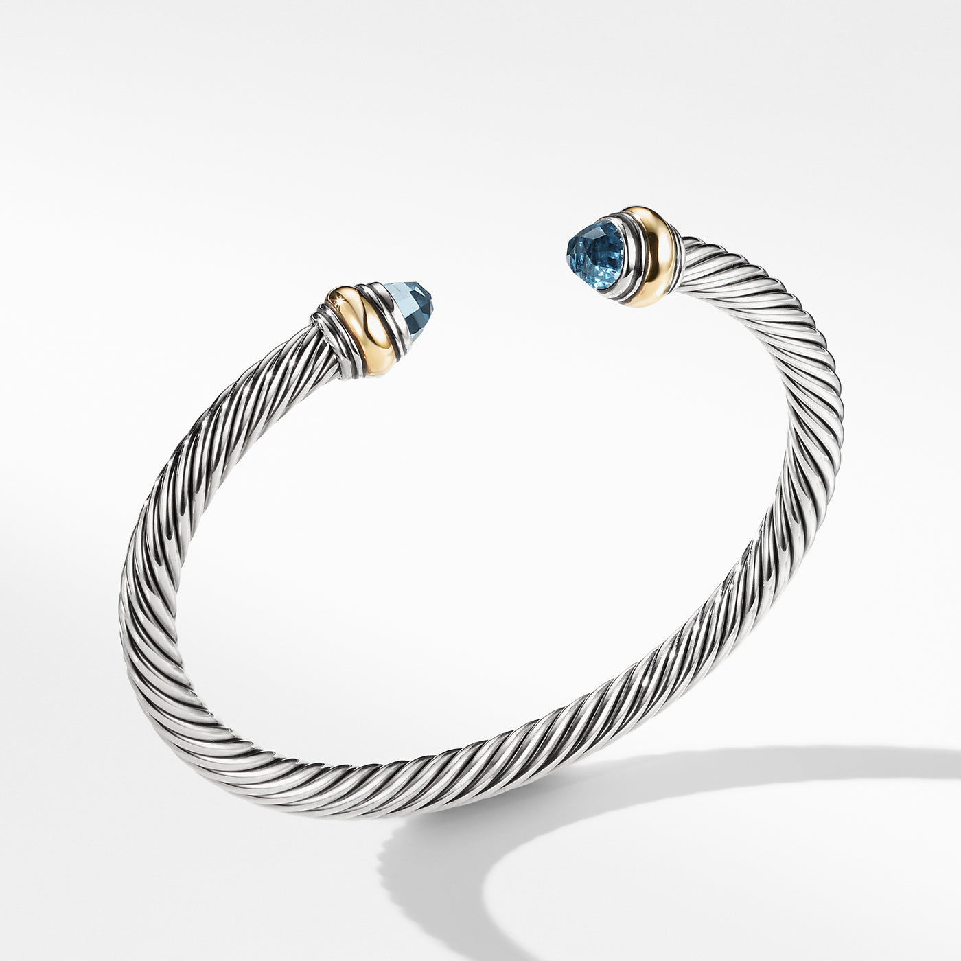 Classic Cable Bracelet in Sterling Silver with 14K Yellow Gold and Blue Topaz\, 5mm