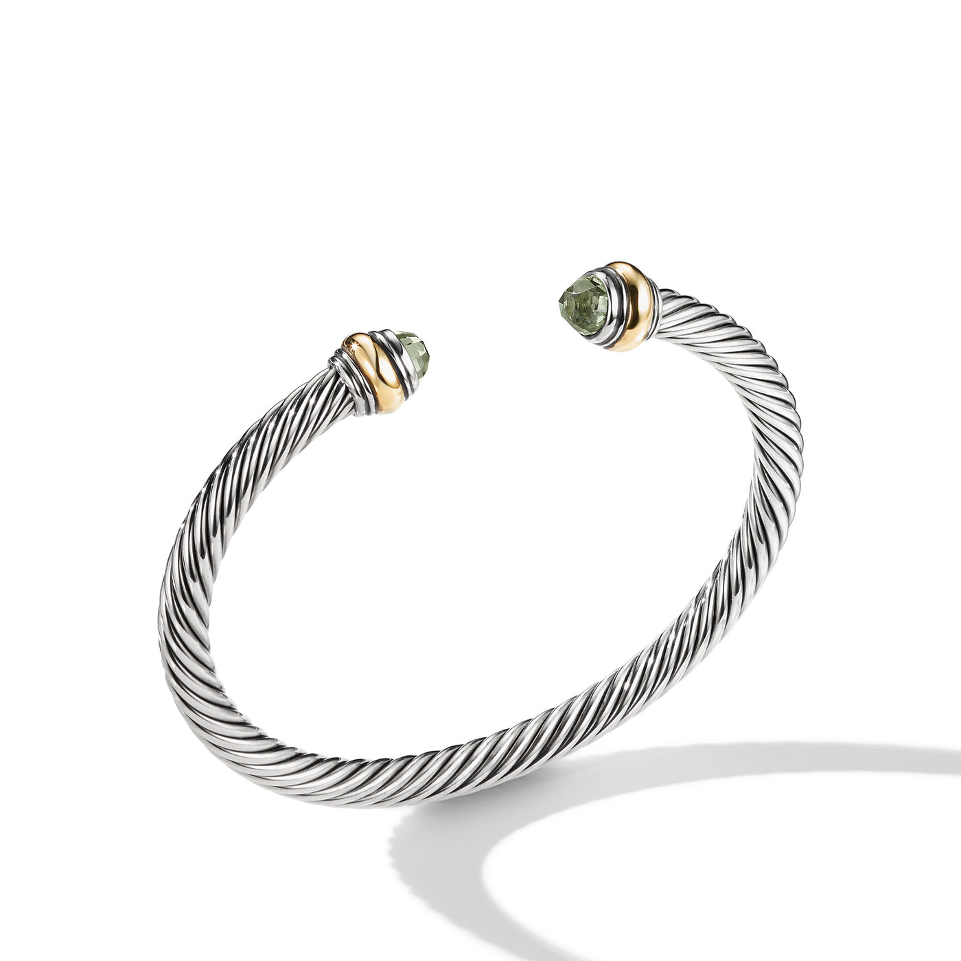 Classic Cable Bracelet in Sterling Silver with 14K Yellow Gold and Prasiolite\, 5mm