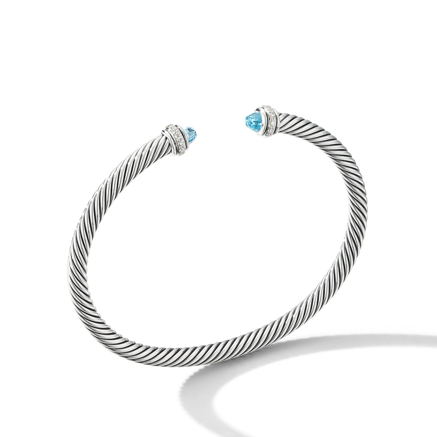 Classic Cable Bracelet in Sterling Silver with Blue Topaz and Diamonds\, 4mm