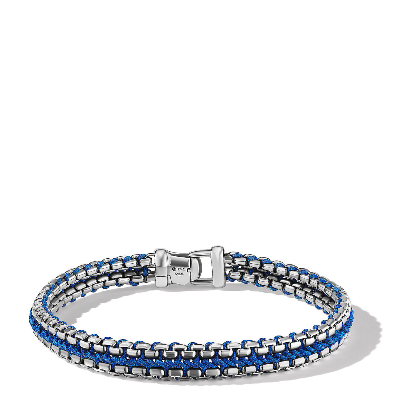 Woven Box Chain Bracelet in Sterling Silver with Blue Nylon\, 10mm