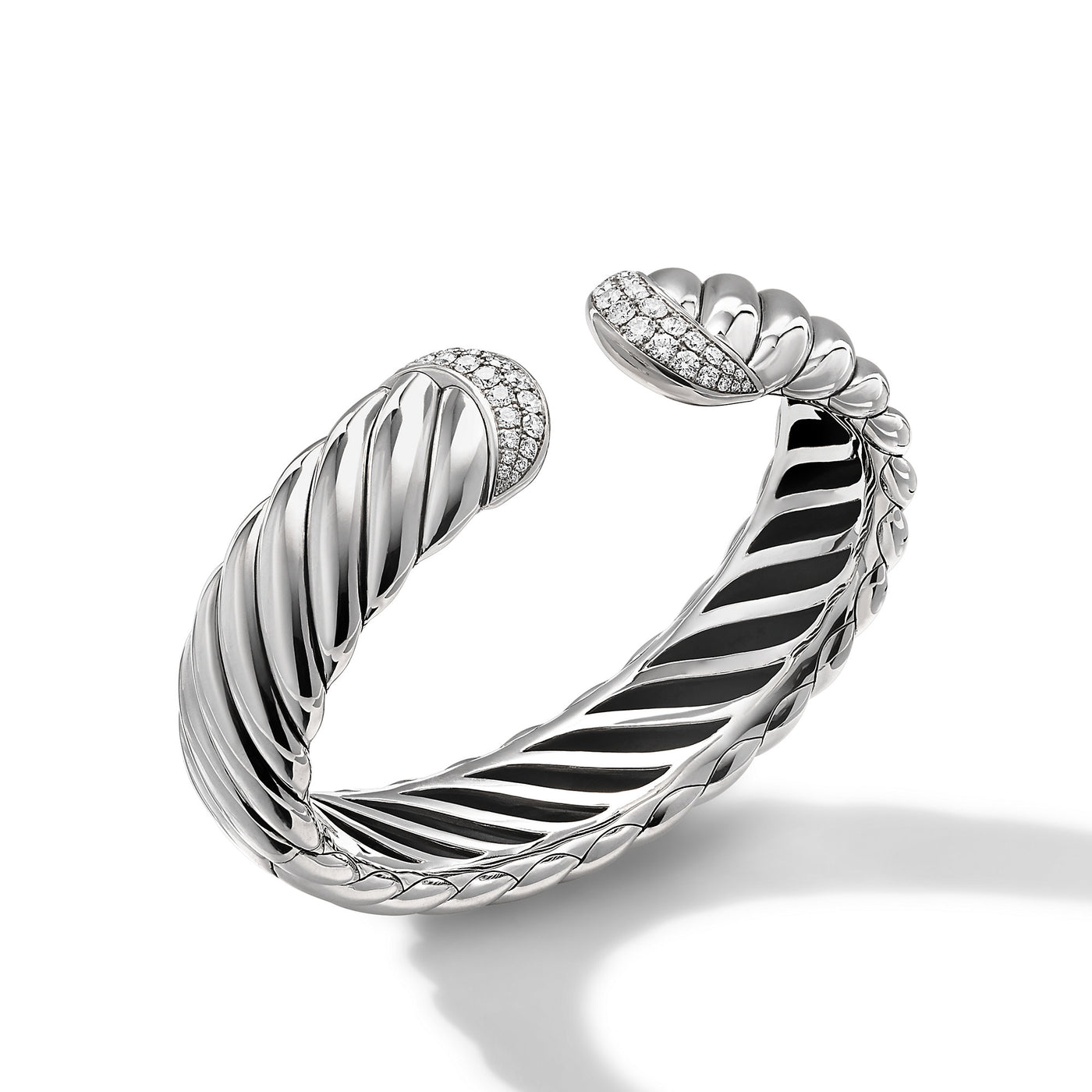 Sculpted Cable Cuff Bracelet in Sterling Silver with Diamonds\, 17mm