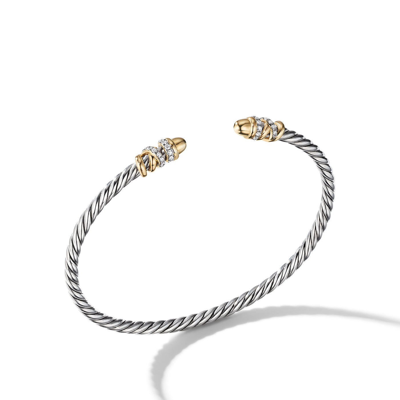 Petite Helena Classic Cable Bracelet in Sterling Silver with 18K Yellow Gold\, Gold Domes and Diamonds\, 3mm