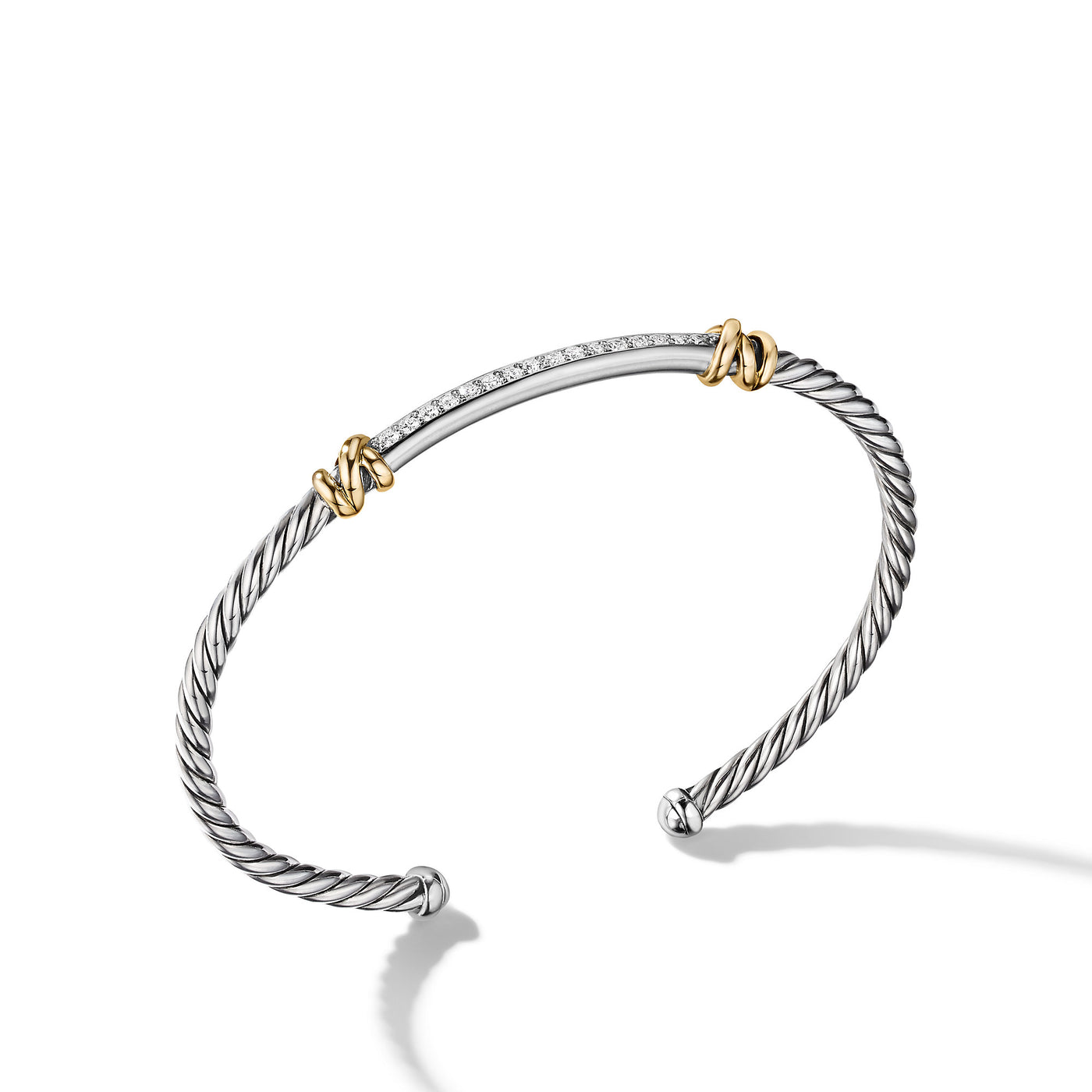 Petite Helena Classic Cable Station Bracelet in Sterling Silver with 18K Yellow Gold with Diamonds\, 3mm