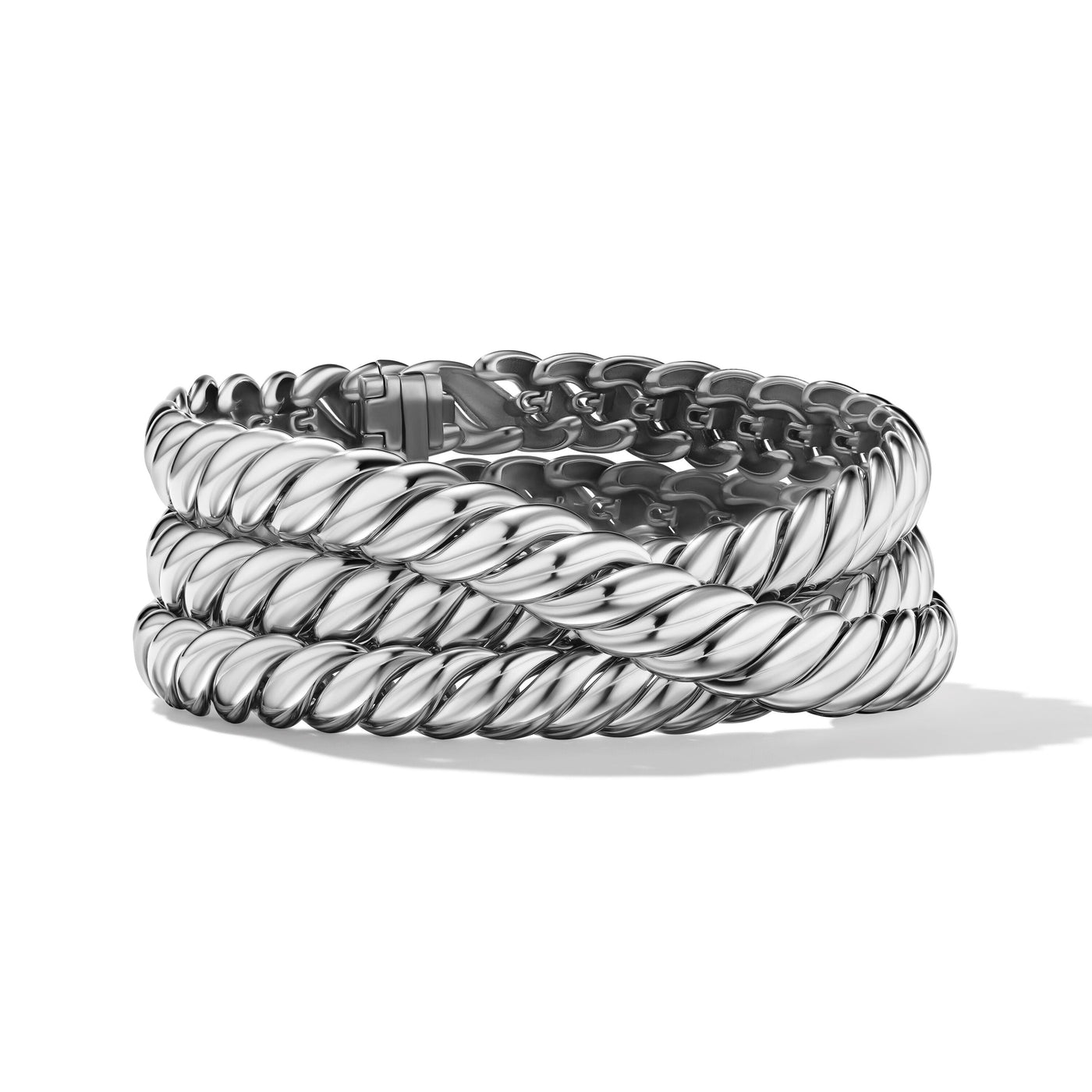 Sculpted Cable Triple Wrap Bracelet in Sterling Silver\, 8.5mm