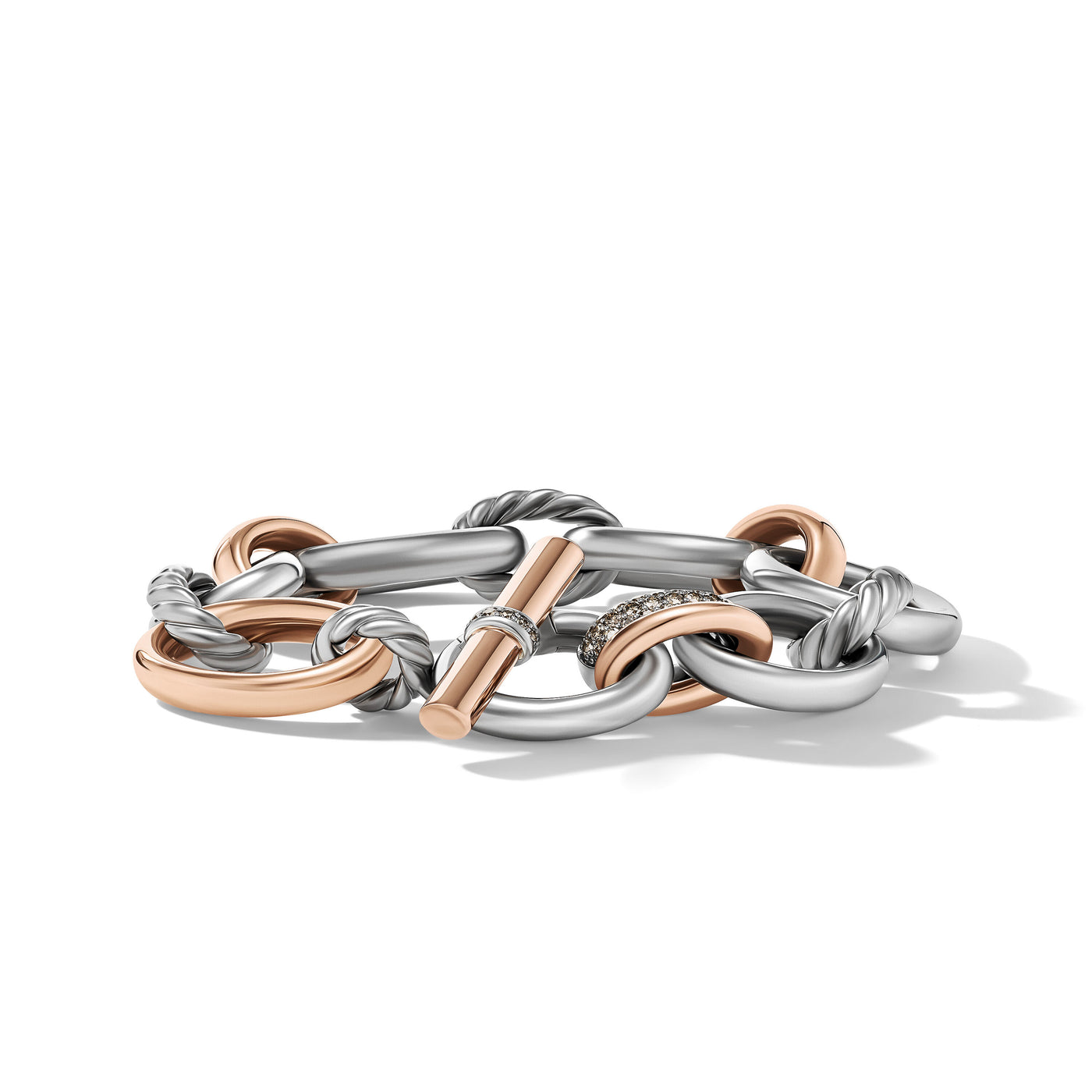 DY Mercer Melange Bracelet in Sterling Silver with 18K Rose Gold and Pavé Cognac Diamonds