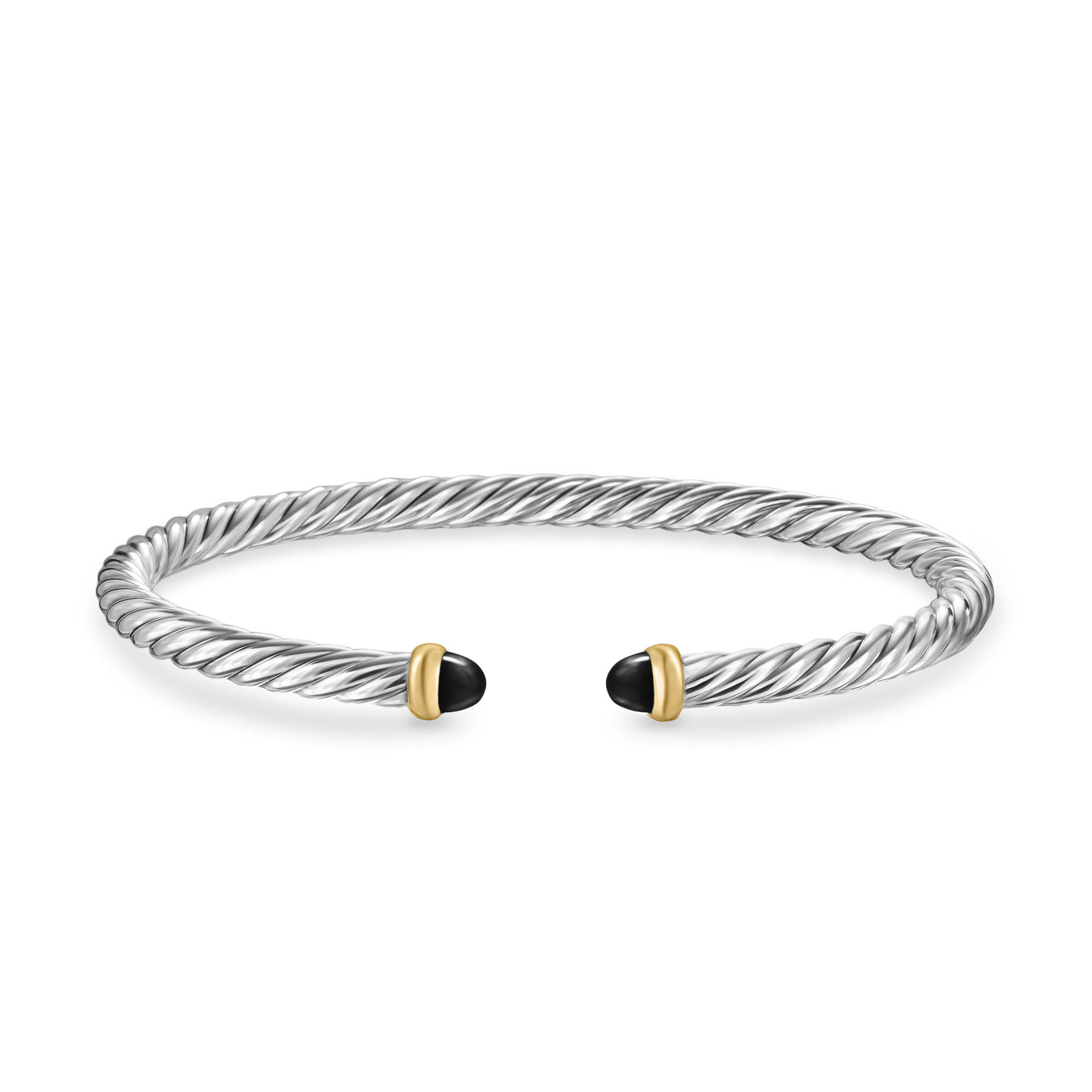 Cable Flex Bracelet in Sterling Silver with 14K Yellow Gold and Black Onyx, 4mm