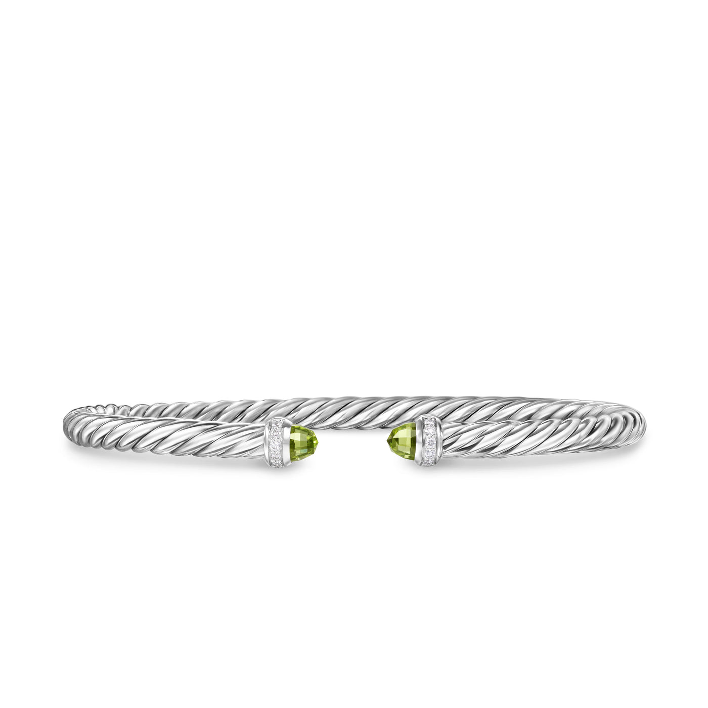 Cablespira Flex® Bracelet in Sterling Silver with Peridot and Diamonds\, 4mm