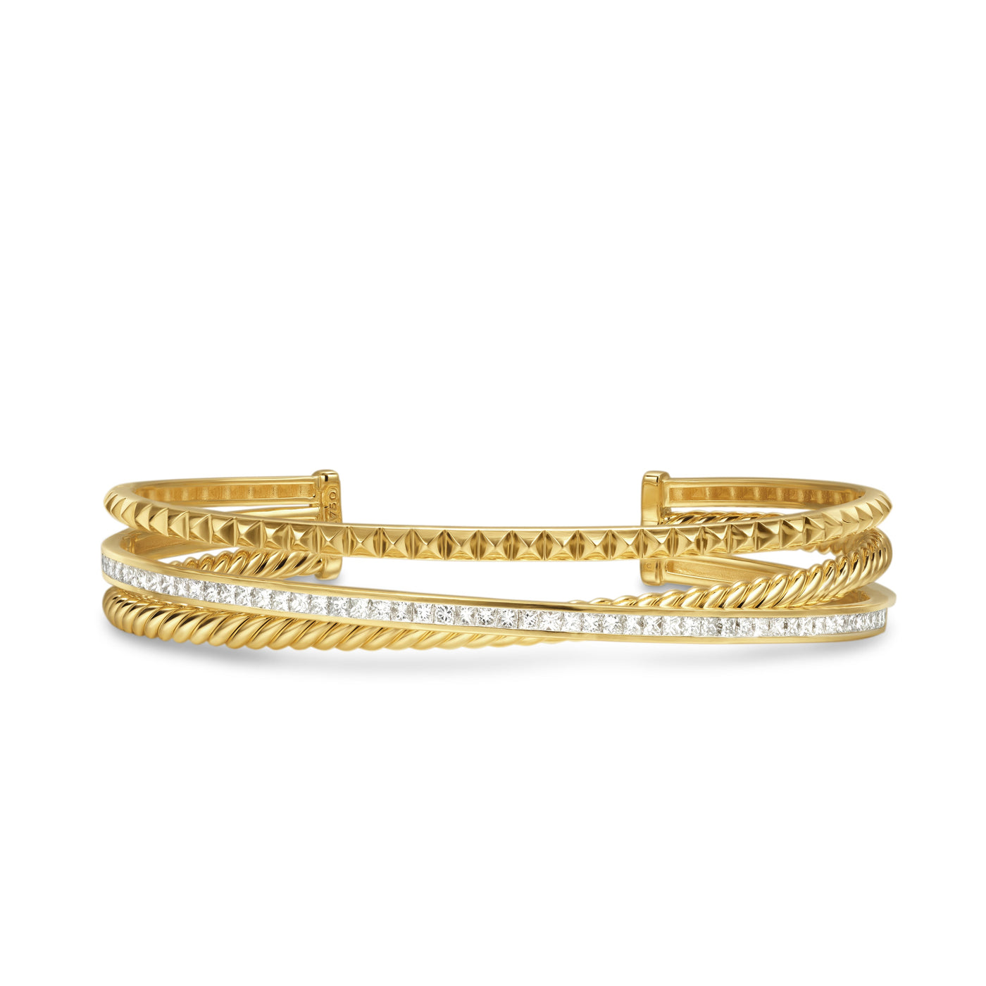 Crossover Trio Three Row Cuff Bracelet in 18K Yellow Gold with Diamonds\, 11mm