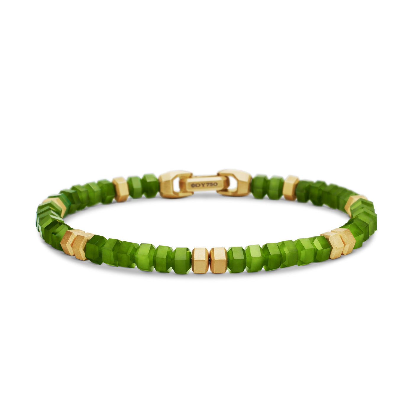 Hex Bead Bracelet with Nephrite Jade and 18K Yellow Gold\, 6mm