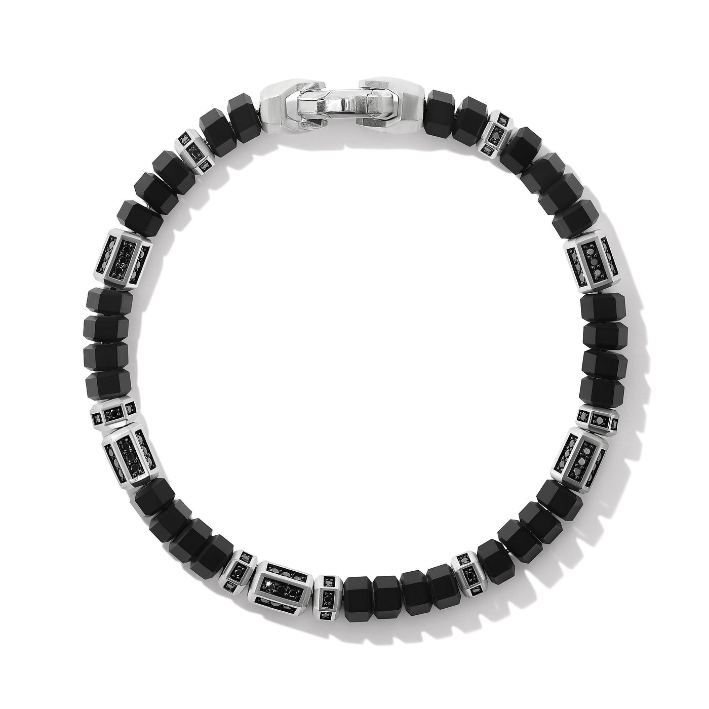 Hex Bead Bracelet in Sterling Silver with Black Onyx and Black Diamonds\, 6mm