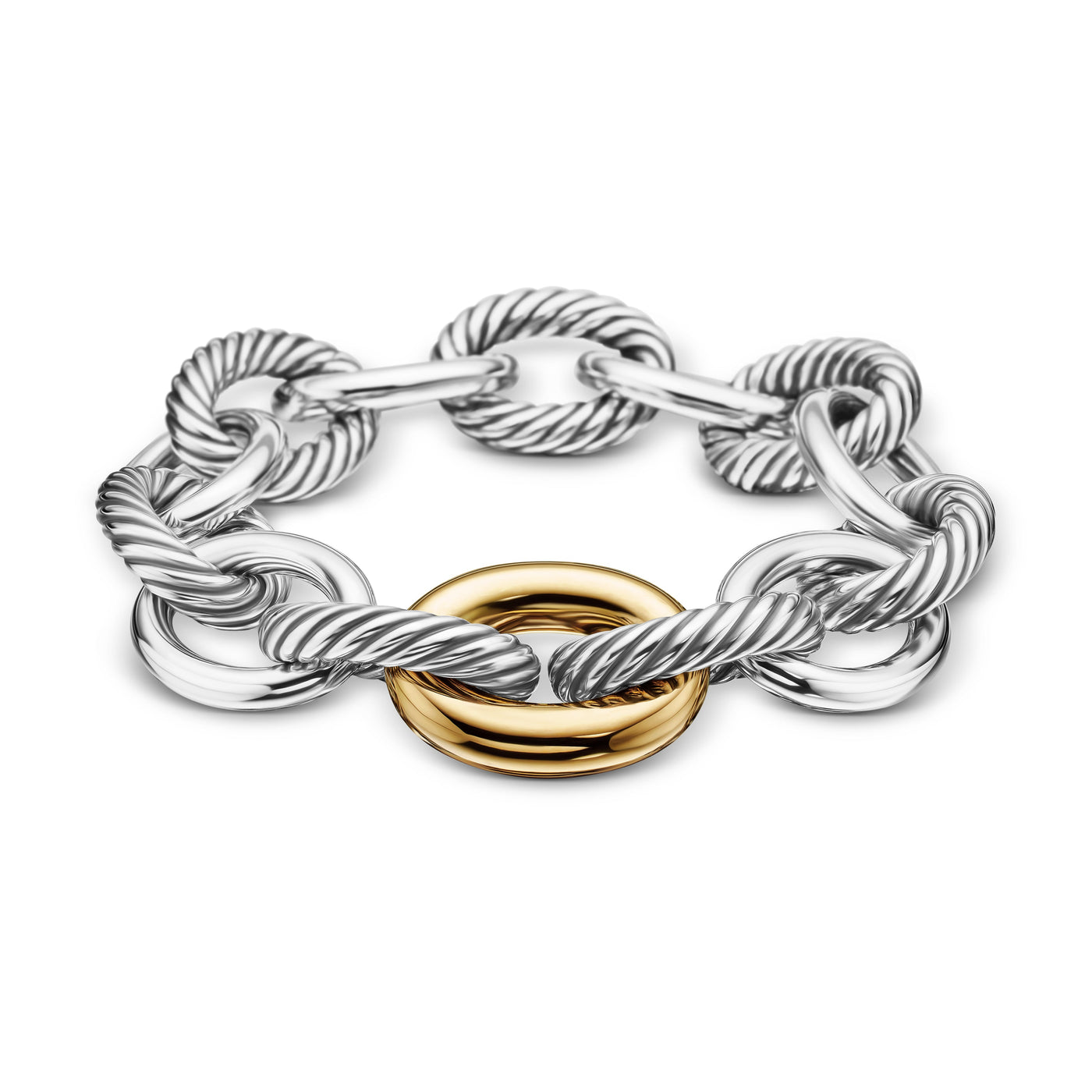 Oval Link Chain Bracelet in Sterling Silver with 18K Yellow Gold\, 19mm