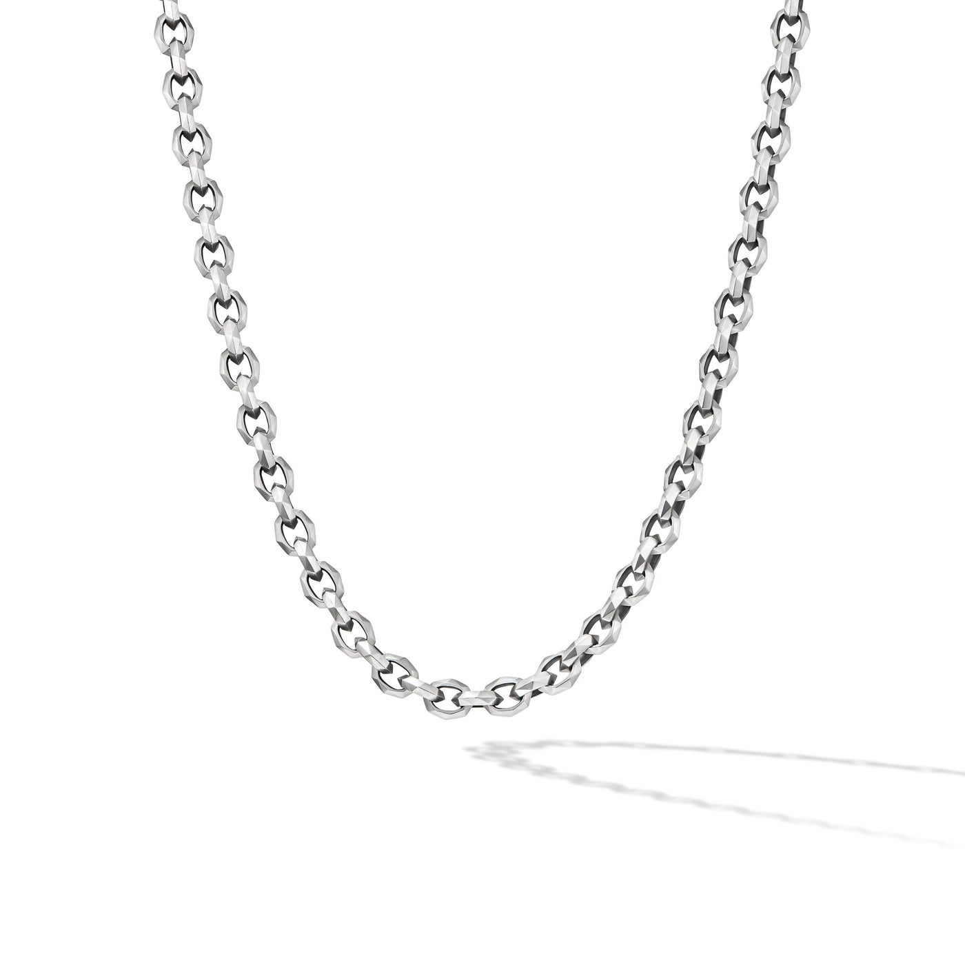 Torqued Faceted Chain Link Necklace in Sterling Silver\, 7mm