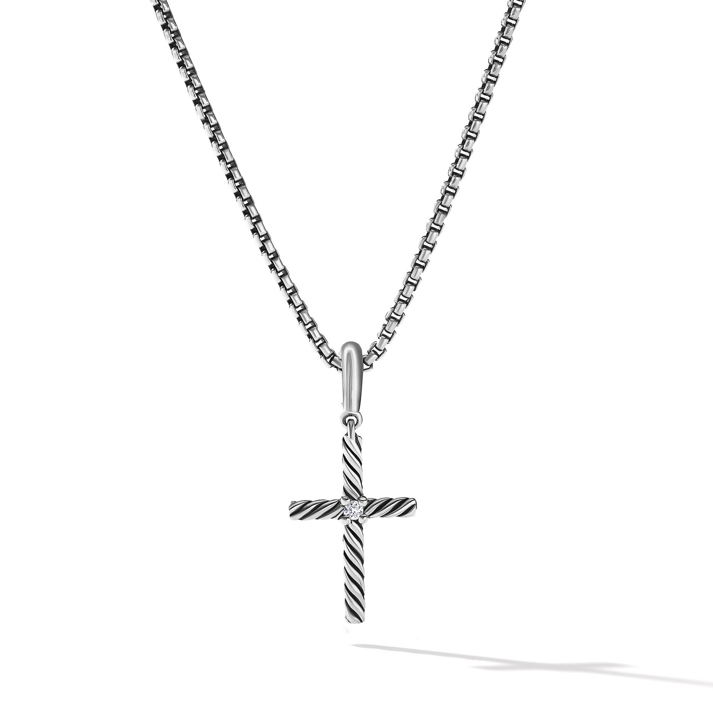 Classic Cable Cross Pendant in Sterling Silver with Center Diamond\, 24mm