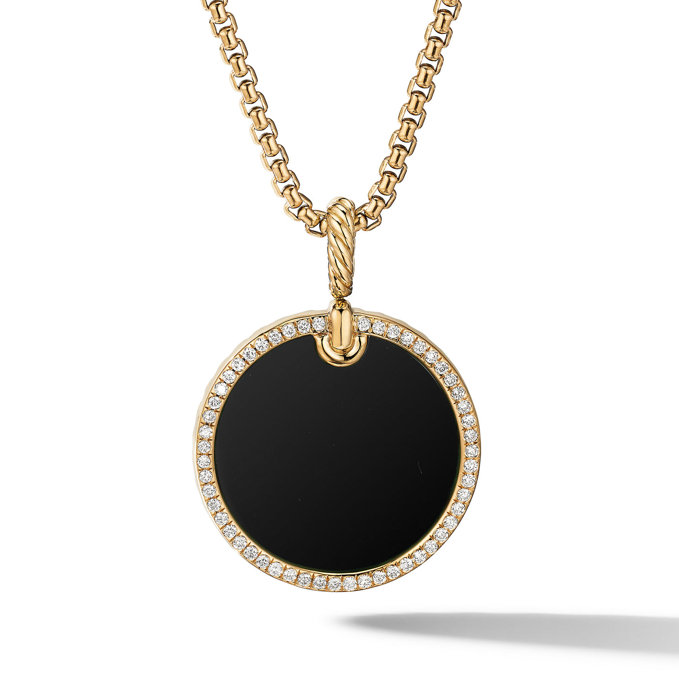 DY Elements® Disc Pendant in 18K Yellow Gold with Black Onyx and Diamond Rim\, 24mm