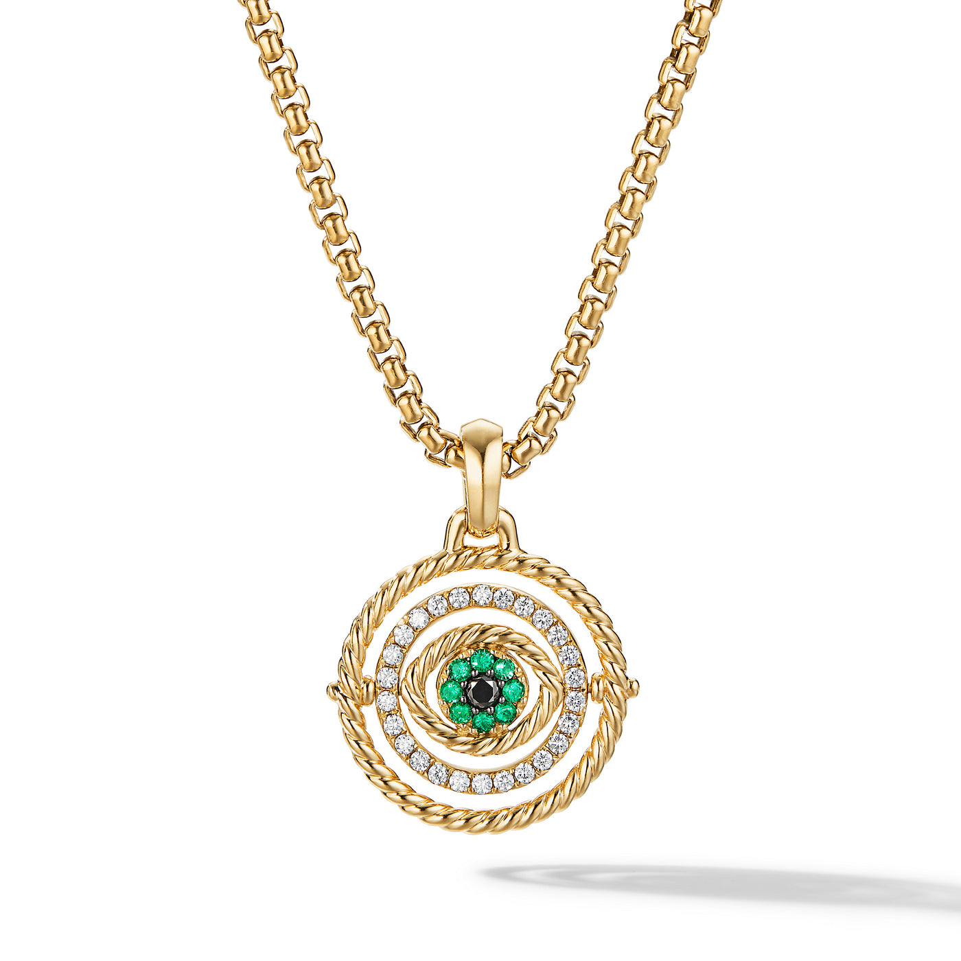 Evil Eye Mobile Amulet in 18K Yellow Gold with Pavé Emeralds and Diamonds\, 20.5mm