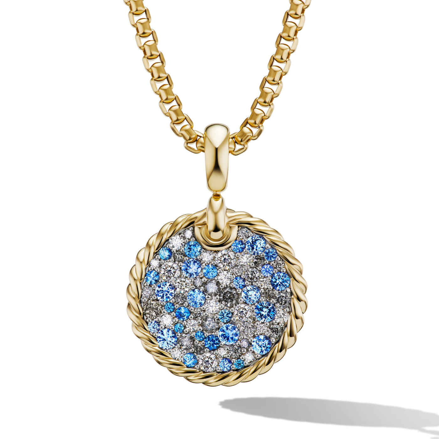 DY Elements® Color Pendant in 18K Yellow Gold with Pavé Diamonds and Blue Sapphires\, 30mm