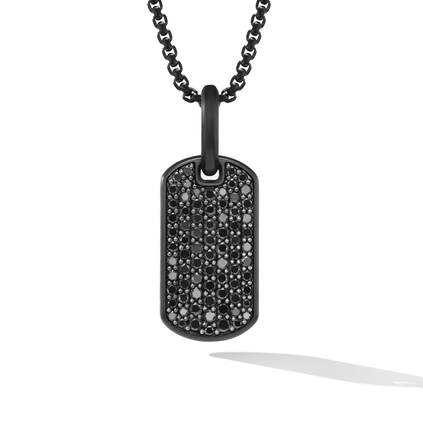 Chevron Tag in Black Titanium with Sterling Silver with Black Diamonds\, 21mm