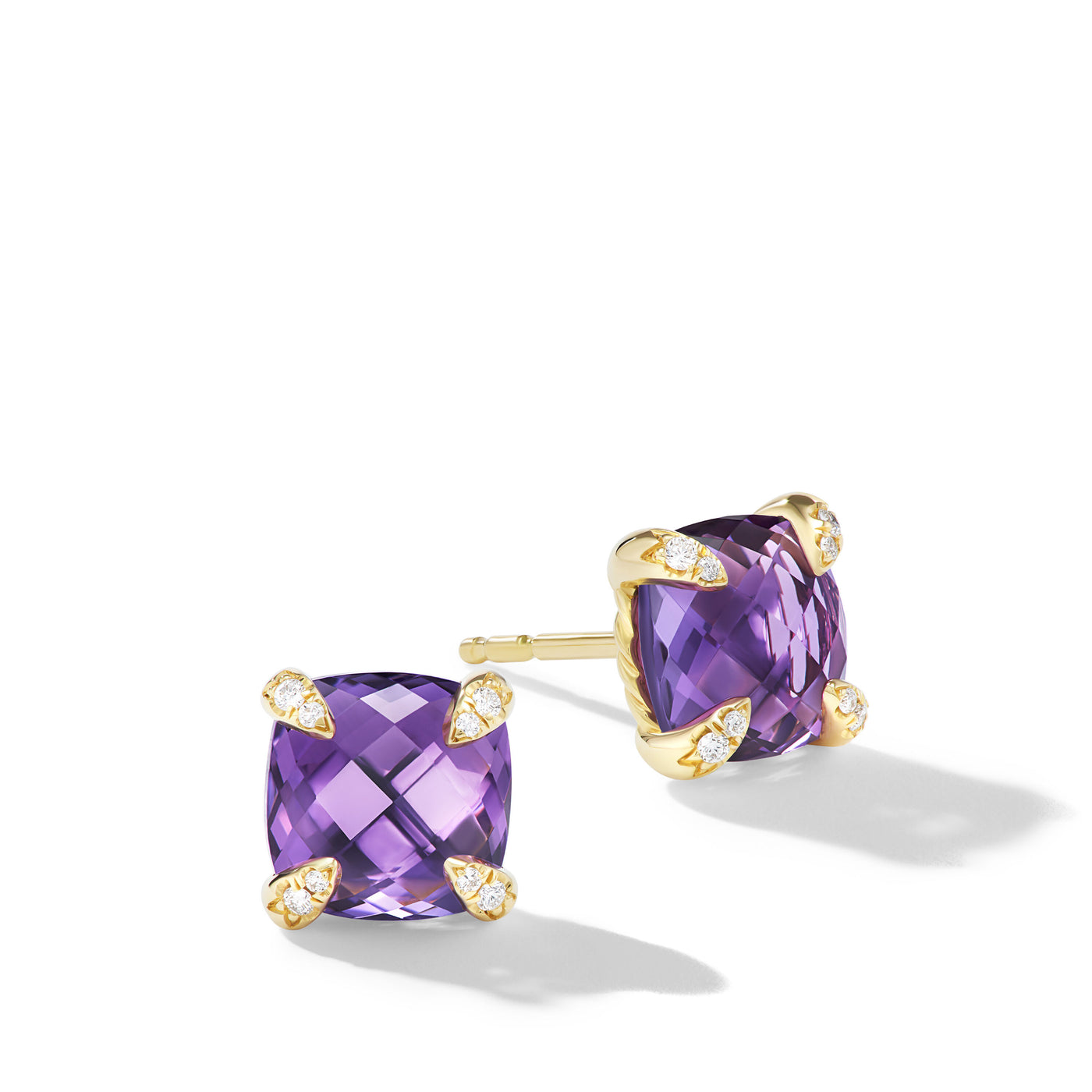 Chatelaine® Stud Earrings in 18K Yellow Gold with Amethyst and Diamonds\, 8mm