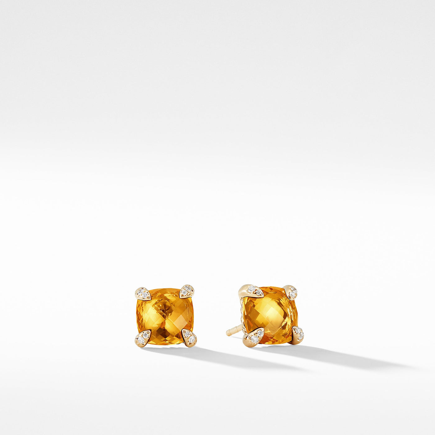 Chatelaine® Stud Earrings in 18K Yellow Gold with Citrine and Diamonds\, 8mm