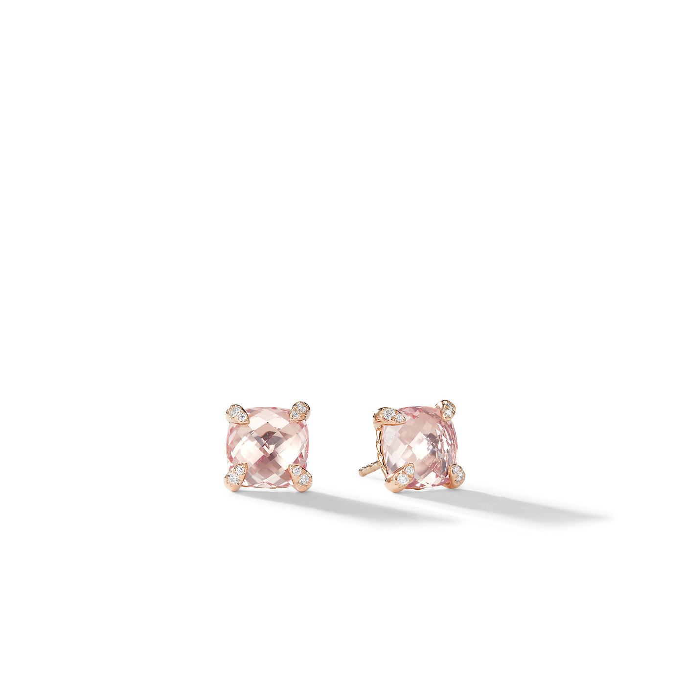 Chatelaine® Stud Earrings in 18K Rose Gold with Morganite and Diamonds\, 8mm