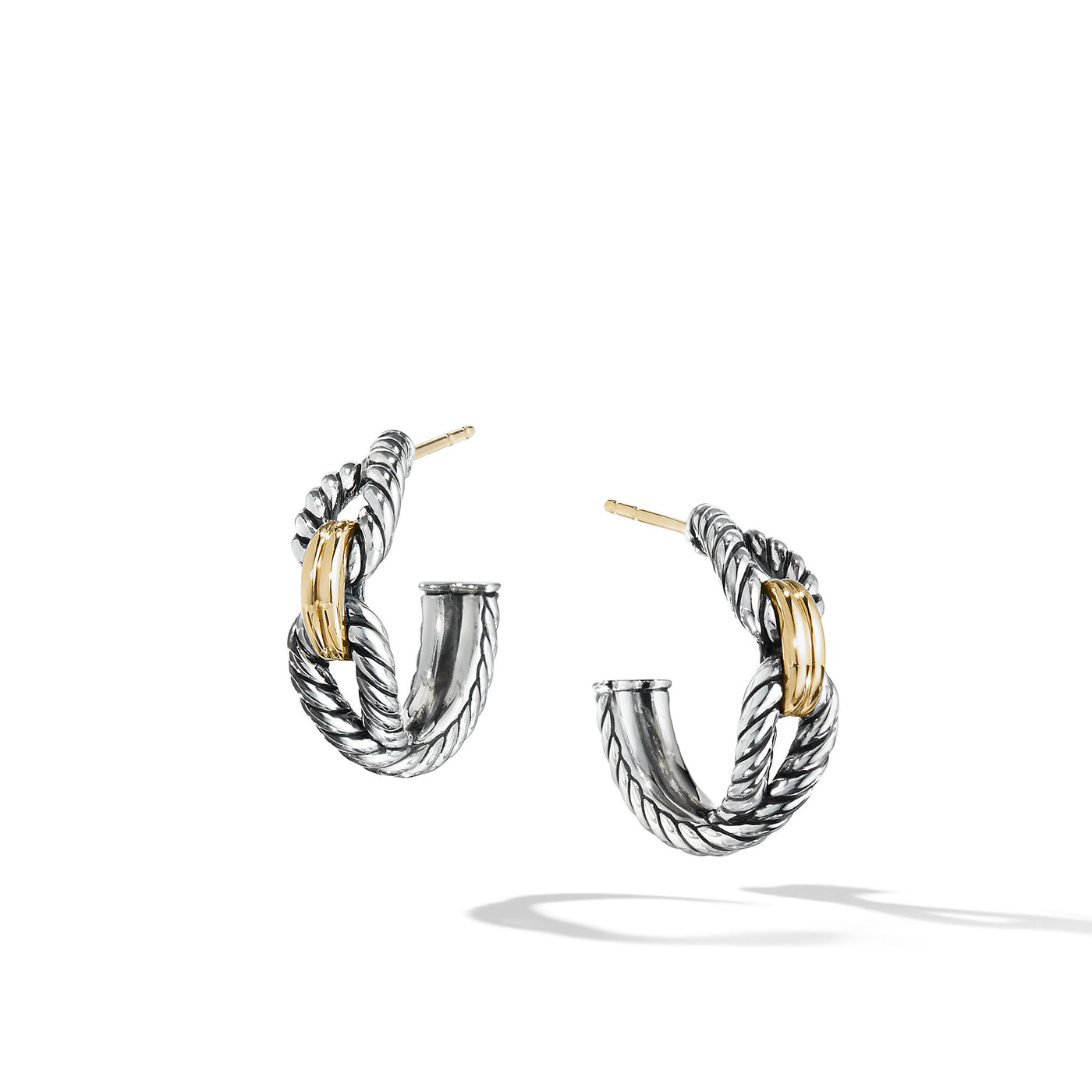 Cable Loop Hoop Earrings in Sterling Silver with 18K Yellow Gold\, 22mm