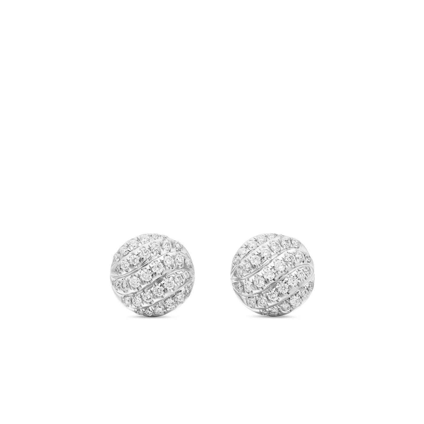 Sculpted Cable Stud Earrings in Sterling Silver with Diamonds\, 8mm