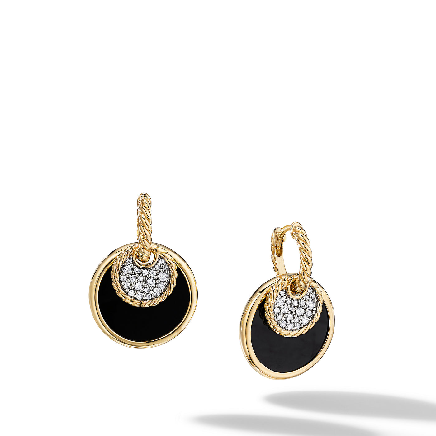 DY Elements® Convertible Drop Earrings in 18K Yellow Gold with Black Onyx Reversible to Mother of Pearl and Diamonds\, 21.5mm