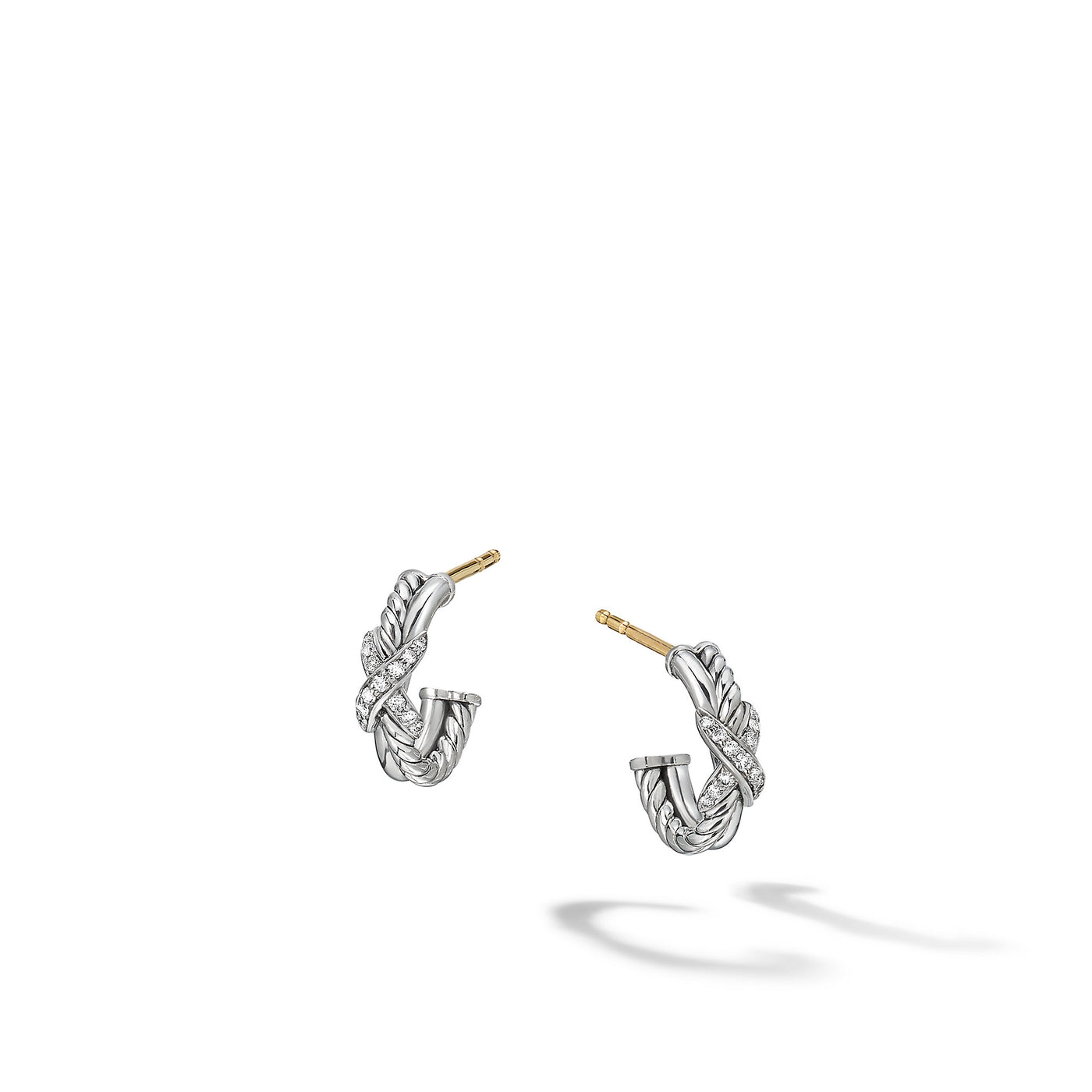 Petite X Hoop Earrings in Sterling Silver with Pavé Diamonds\, 12.6mm