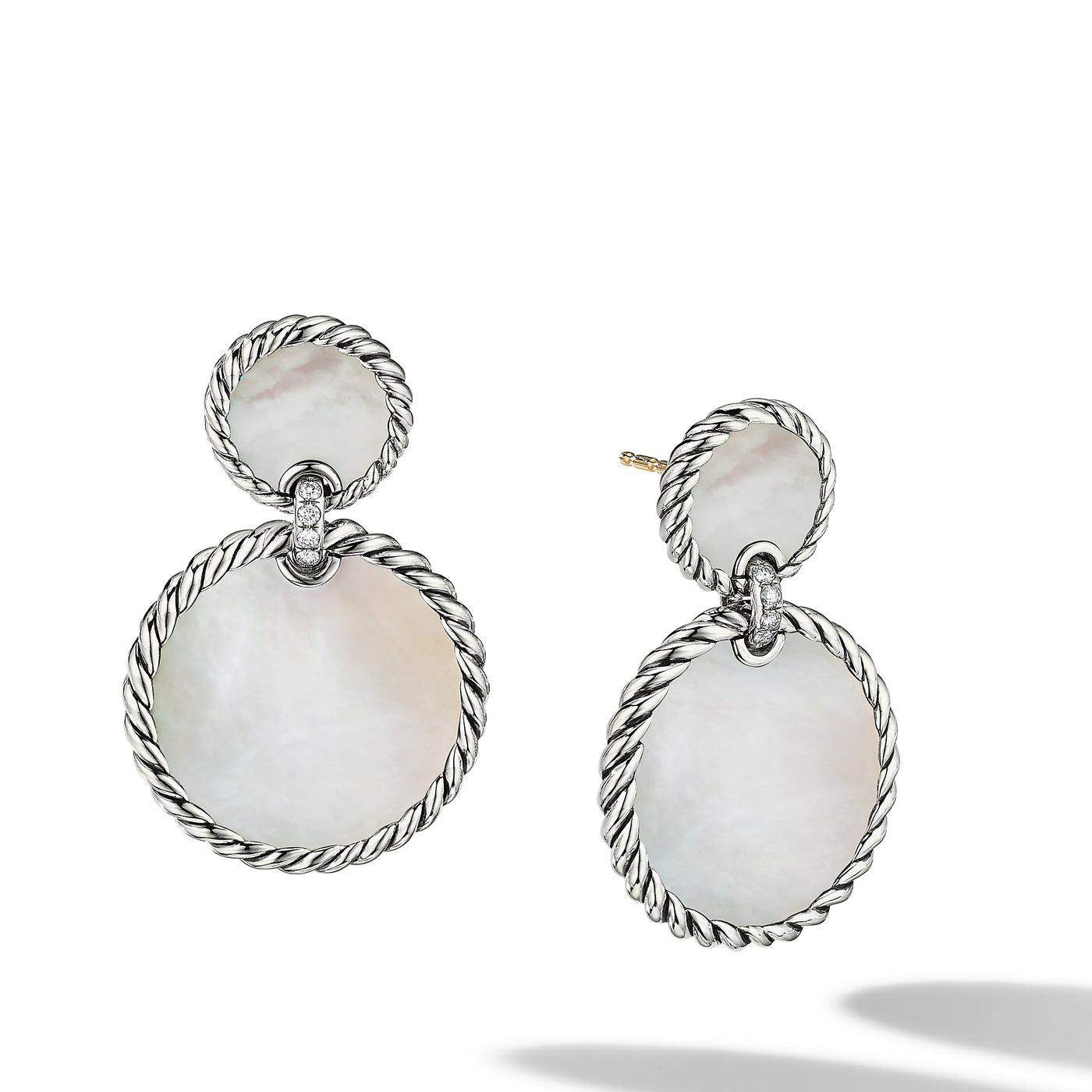 DY Elements® Double Drop Earrings in Sterling Silver with Mother of Pearl and Diamonds\, 33mm