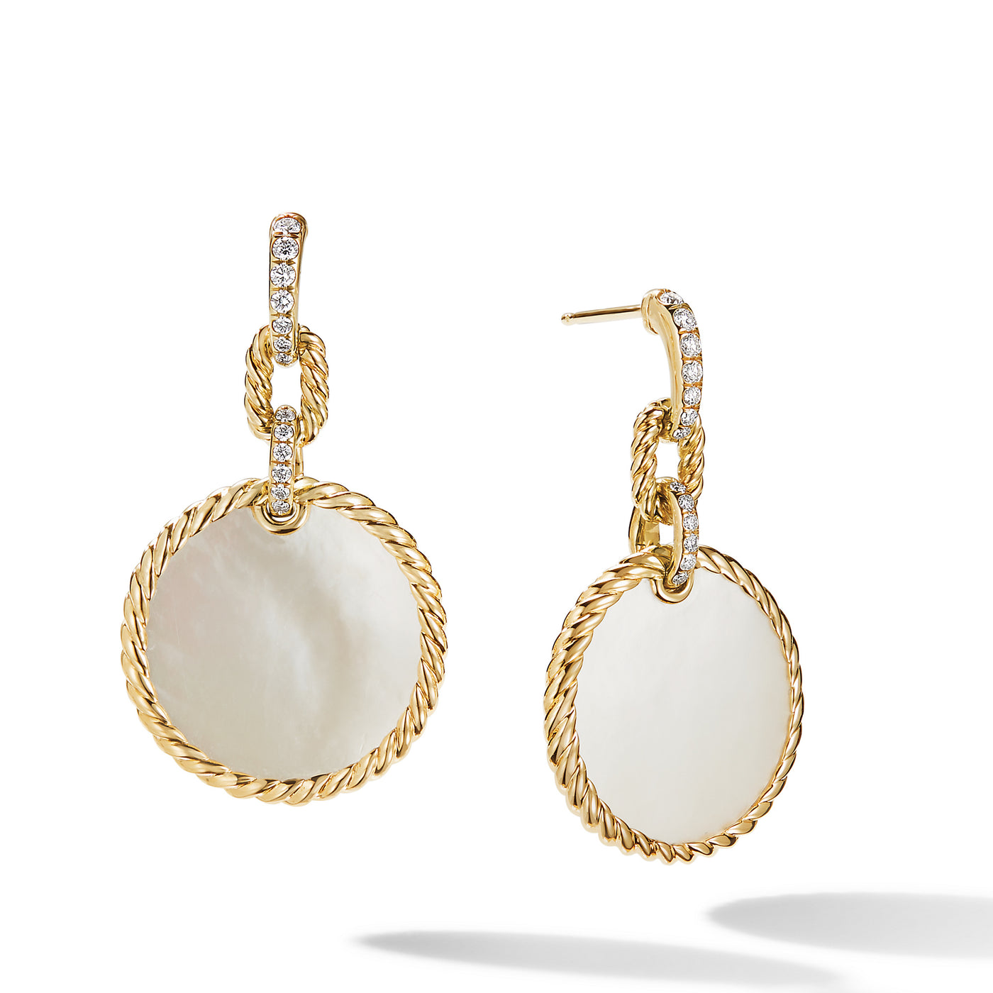 DY Elements® Convertible Drop Earrings in 18K Yellow Gold with Mother of Pearl and Diamonds\, 38.3mm