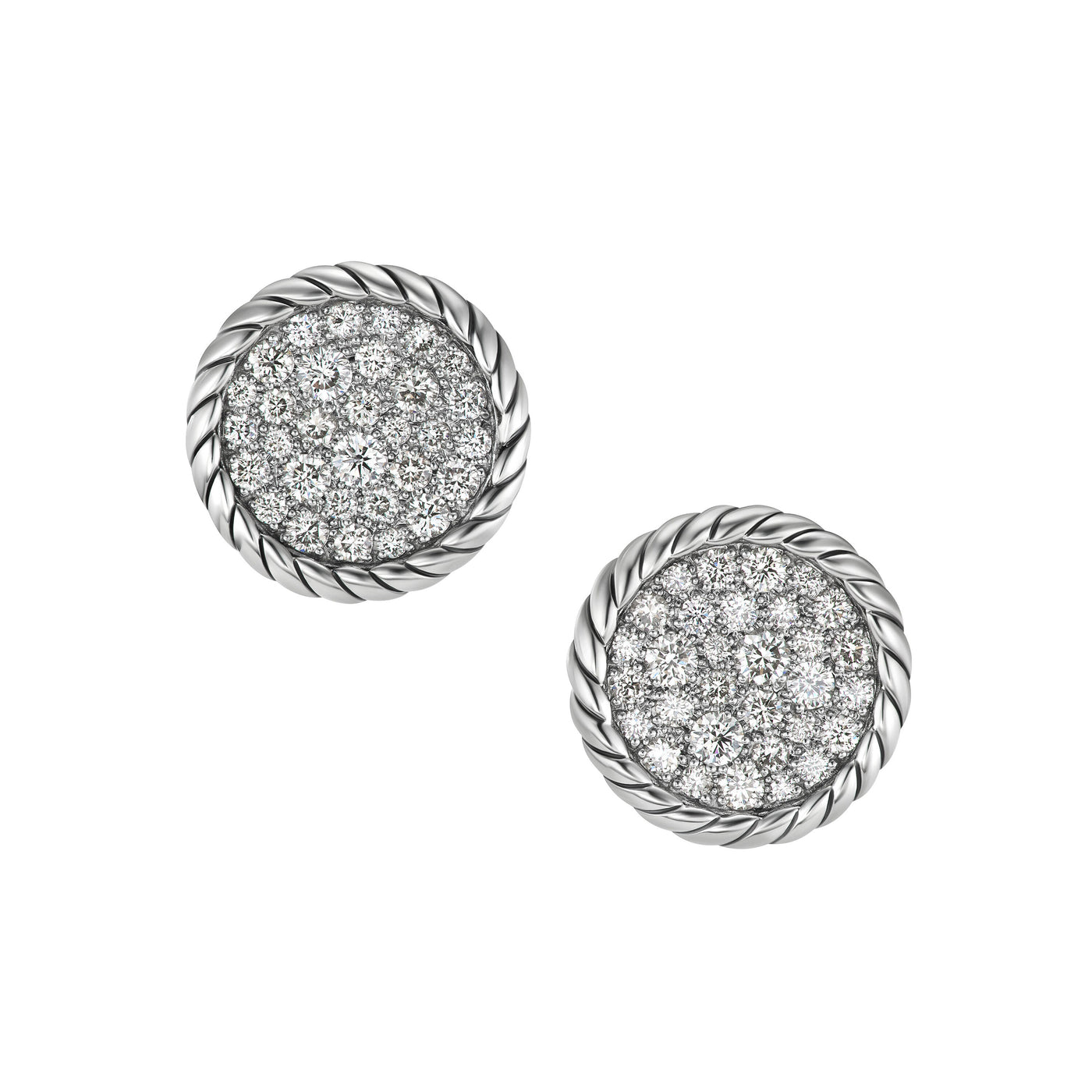 DY Elements® Button Stud Earrings in Sterling Silver with Diamonds\, 13.6mm