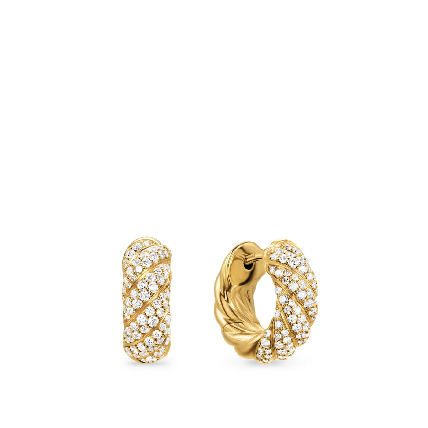 Sculpted Cable Hoop Earrings in 18K Yellow Gold with Diamonds\, 14.4mm