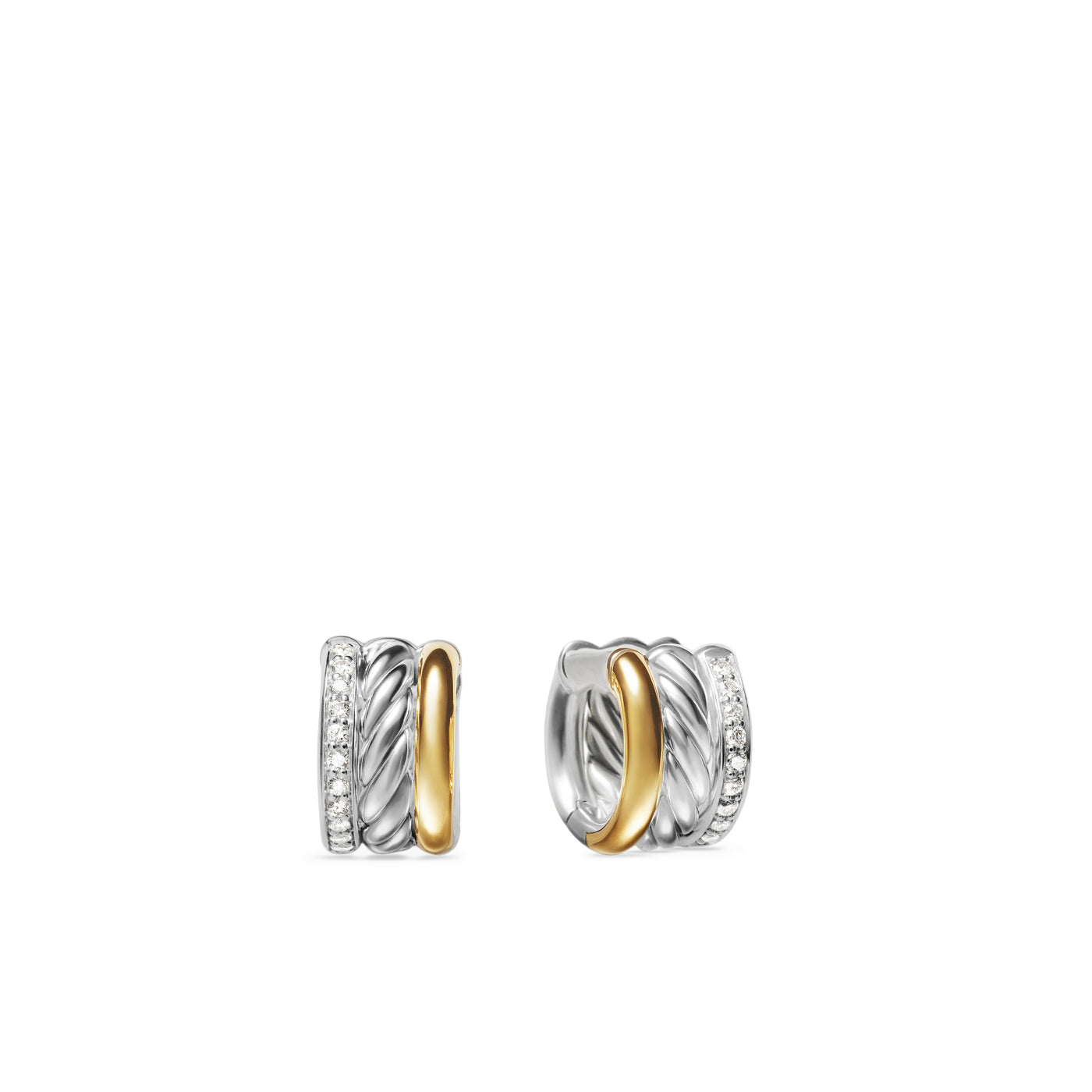 DY Mercer™ Huggie Hoop Earrings in  Sterling Silver with 18K Yellow Gold and Diamonds\, 14mm