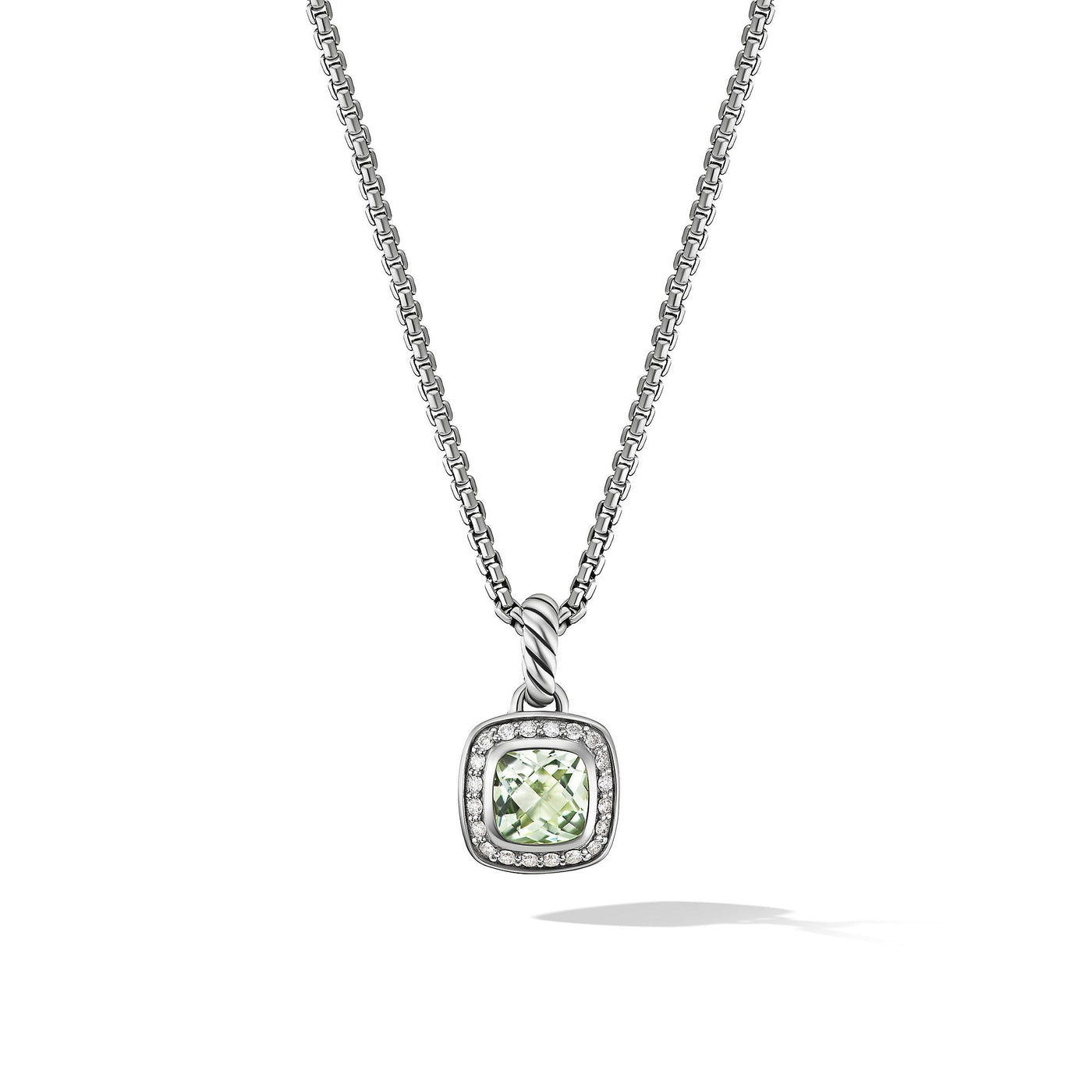 Petite Albion® Pendant Necklace in Sterling Silver with Prasiolite and Diamonds\, 7mm